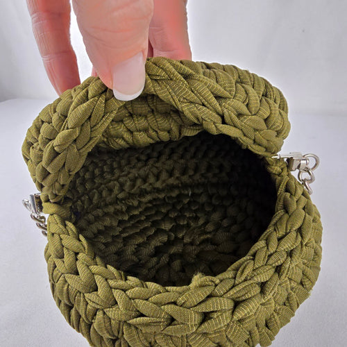 Handmade Woven Round Crossbody Bag Olive Green Boho Mini Purse