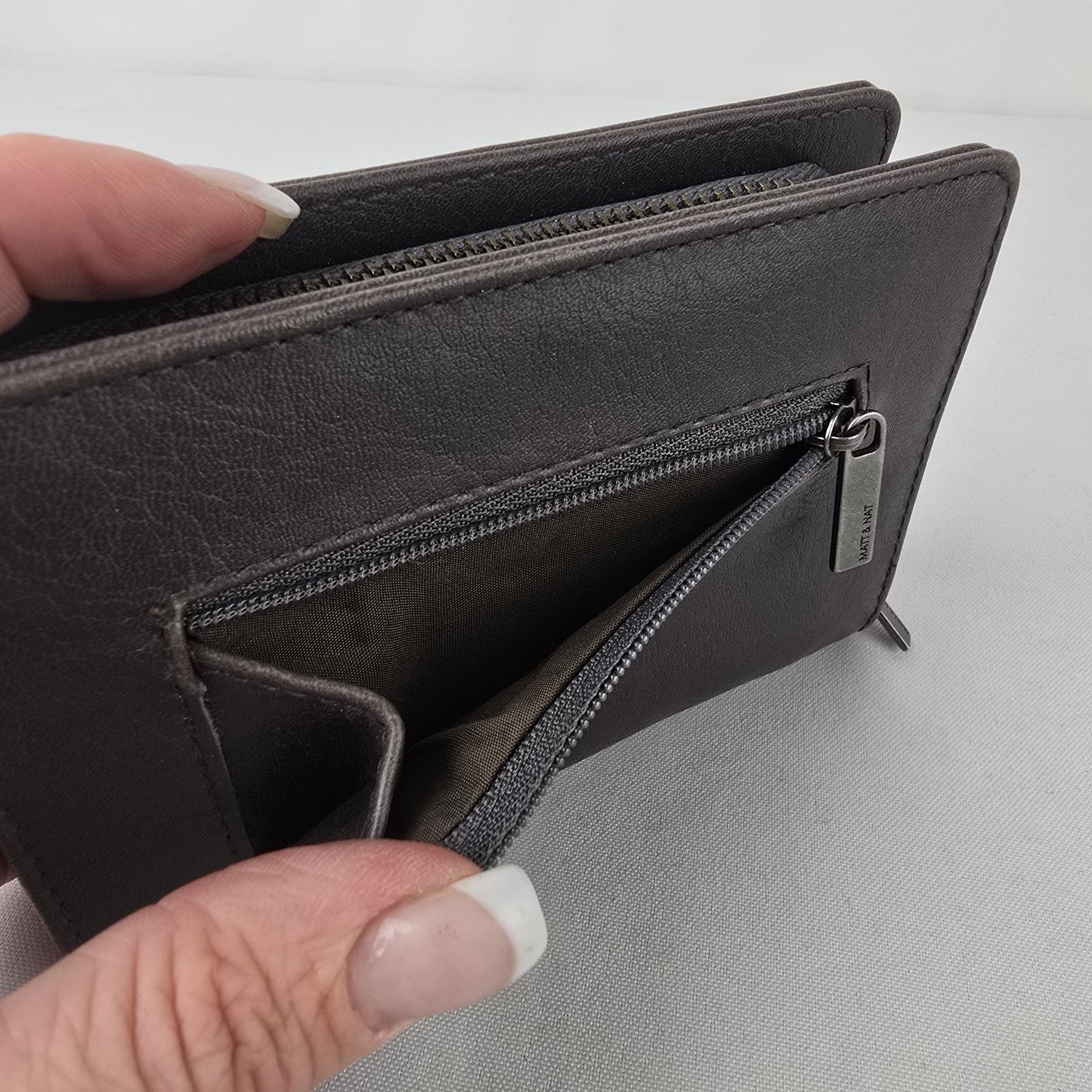 Matt & Nat Grey Zip Around Wallet Vegan Leather Card Holder