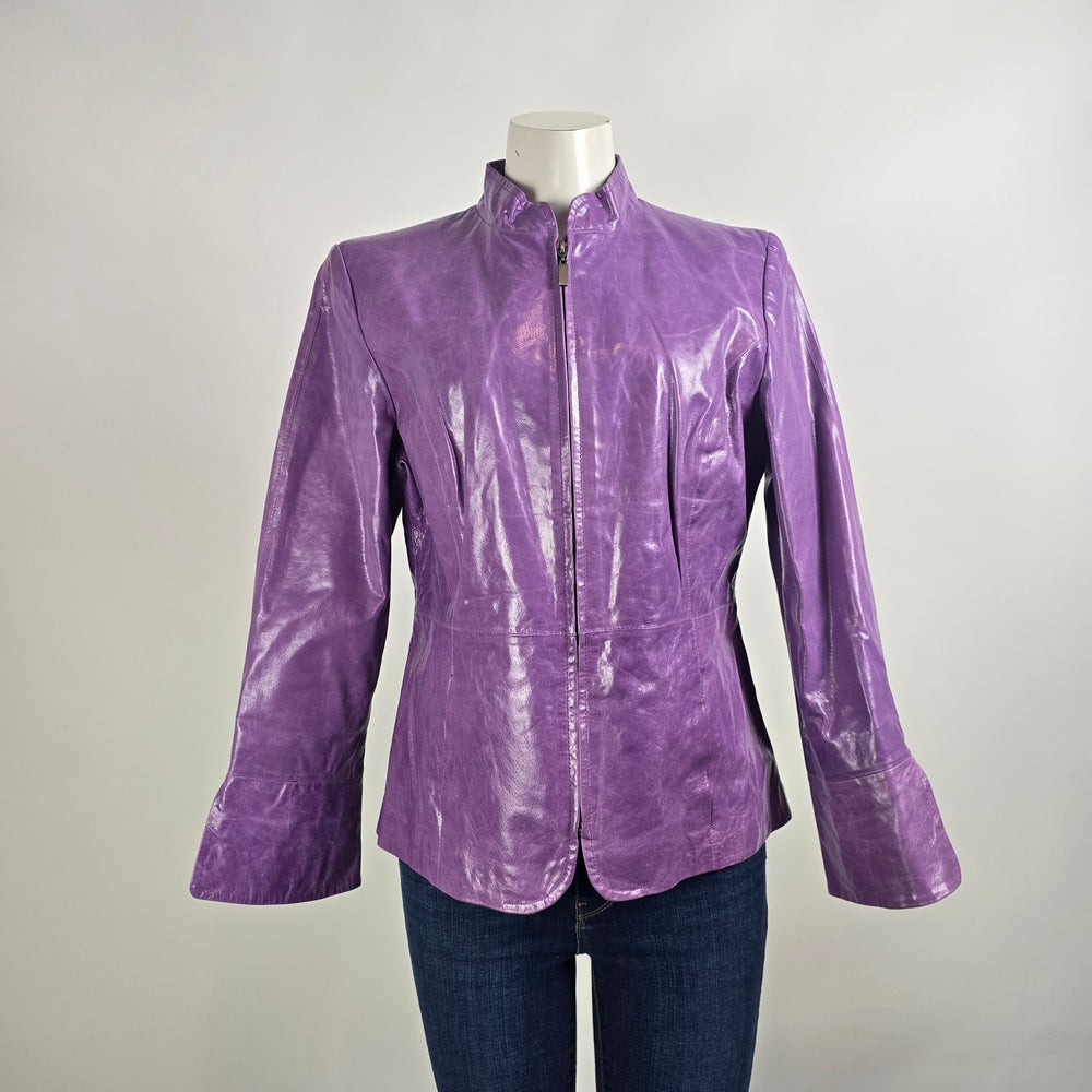 Guillaume Purple Leather Jacket Women’s M Genuine Leather Fitted Zip Statement Jacket