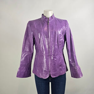 Guillaume Purple Leather Jacket Women’s M Genuine Leather Fitted Zip Statement Jacket