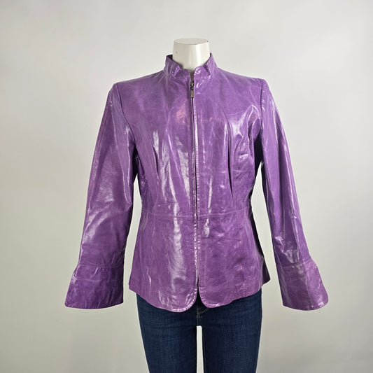 Guillaume Purple Leather Jacket Women’s M Genuine Leather Fitted Zip Statement Jacket