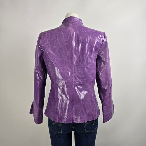 Guillaume Purple Leather Jacket Women’s M Genuine Leather Fitted Zip Statement Jacket