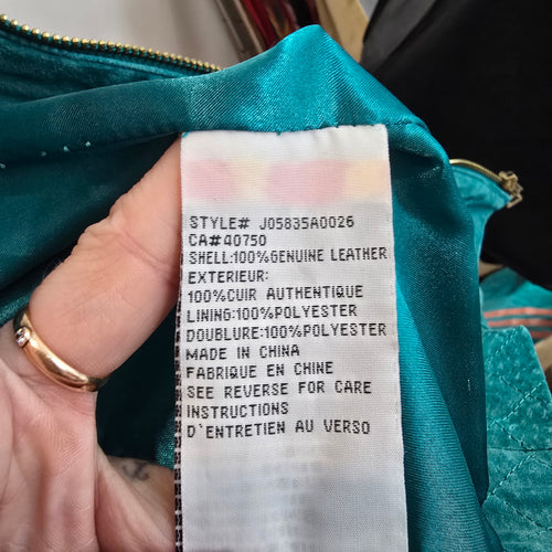 Guillaume Teal Leather Jacket Women’s M Genuine Leather Zip Moto Style Jacket