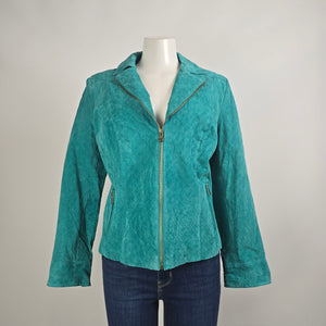 Guillaume Teal Leather Jacket Women’s M Genuine Leather Zip Moto Style Jacket