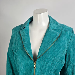 Guillaume Teal Leather Jacket Women’s M Genuine Leather Zip Moto Style Jacket
