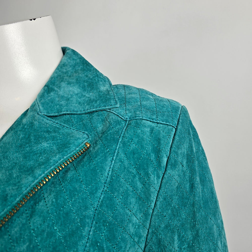 Guillaume Teal Leather Jacket Women’s M Genuine Leather Zip Moto Style Jacket