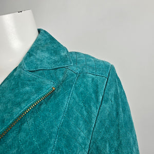 Guillaume Teal Leather Jacket Women’s M Genuine Leather Zip Moto Style Jacket