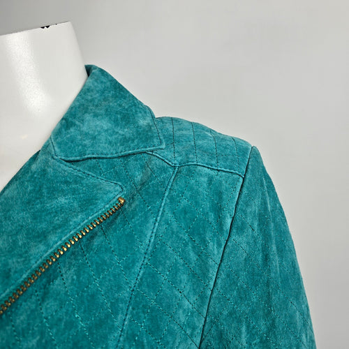 Guillaume Teal Leather Jacket Women’s M Genuine Leather Zip Moto Style Jacket