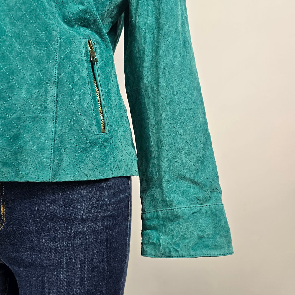 Guillaume Teal Leather Jacket Women’s M Genuine Leather Zip Moto Style Jacket