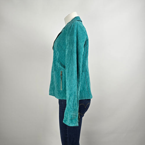 Guillaume Teal Leather Jacket Women’s M Genuine Leather Zip Moto Style Jacket