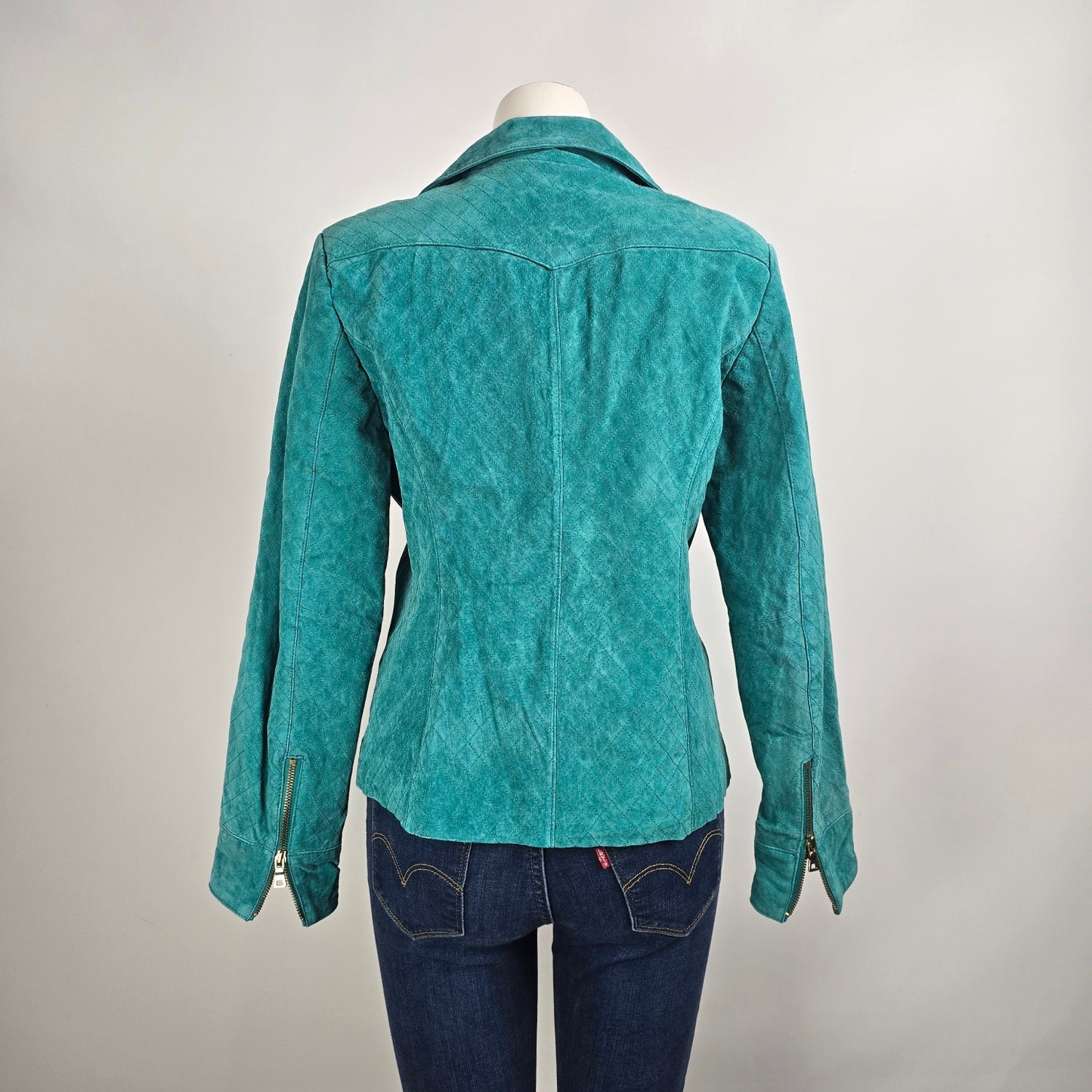 Guillaume Teal Leather Jacket Women’s M Genuine Leather Zip Moto Style Jacket