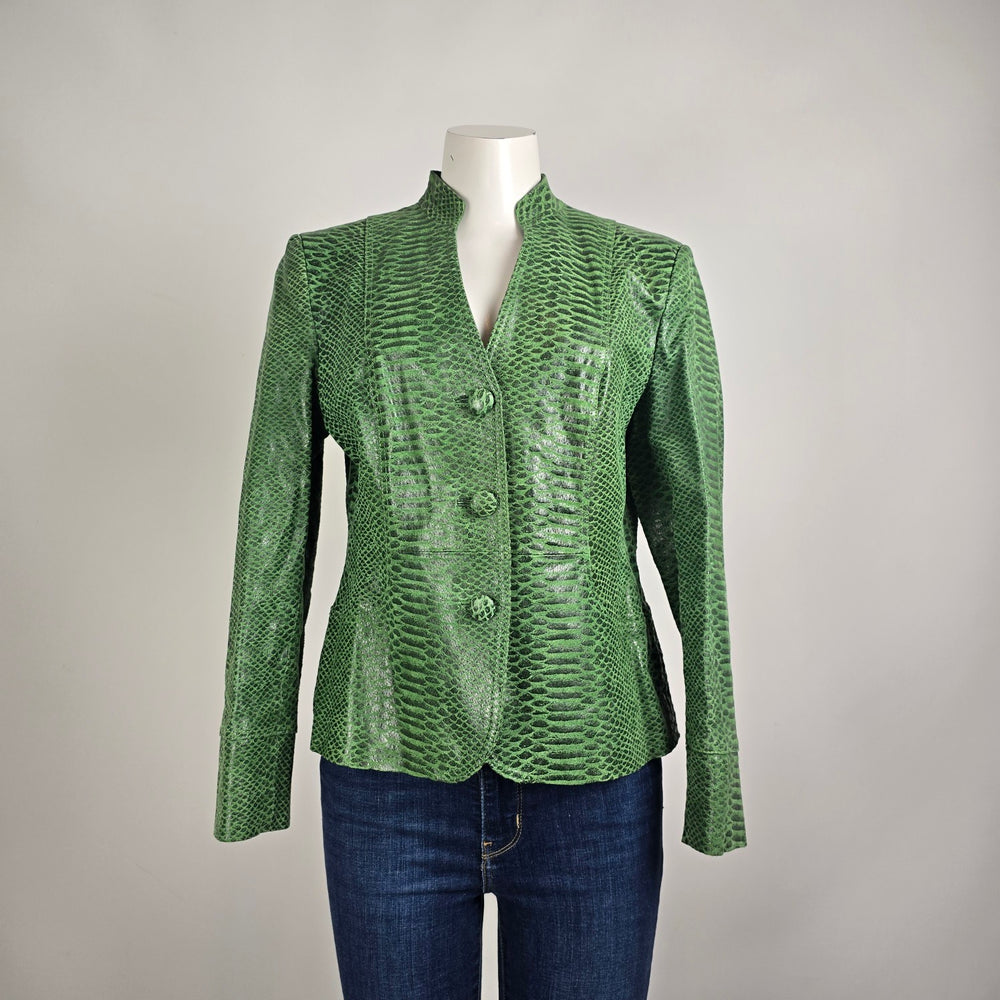 Guillaume Green Snakeskin Leather Jacket Size M Genuine Leather Statement Jacket