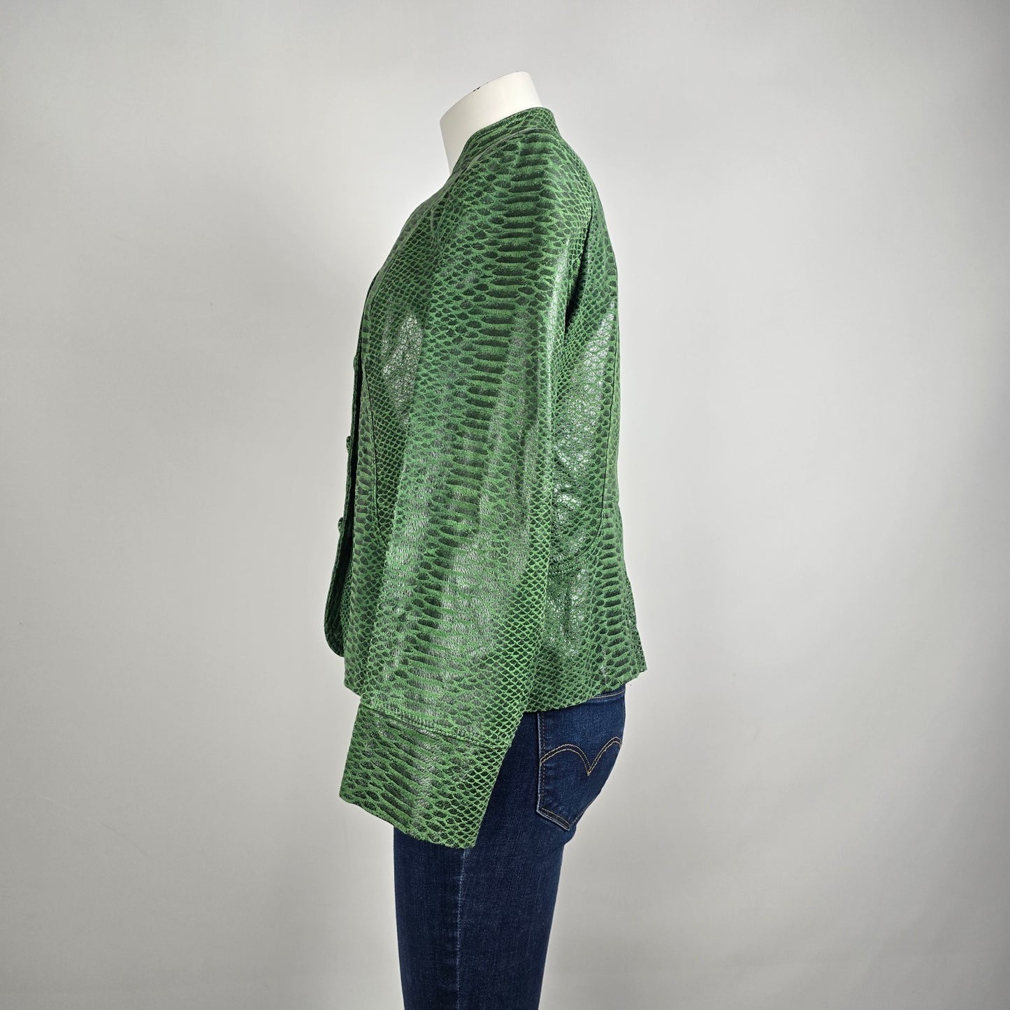 Guillaume Green Snakeskin Leather Jacket Size M Genuine Leather Statement Jacket