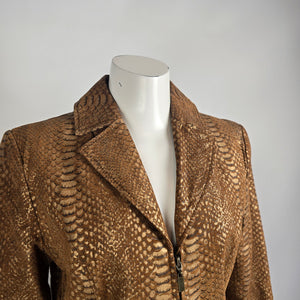 Guillaume Bronze Snakeskin Leather Jacket Size M Metallic Textured Zip Front
