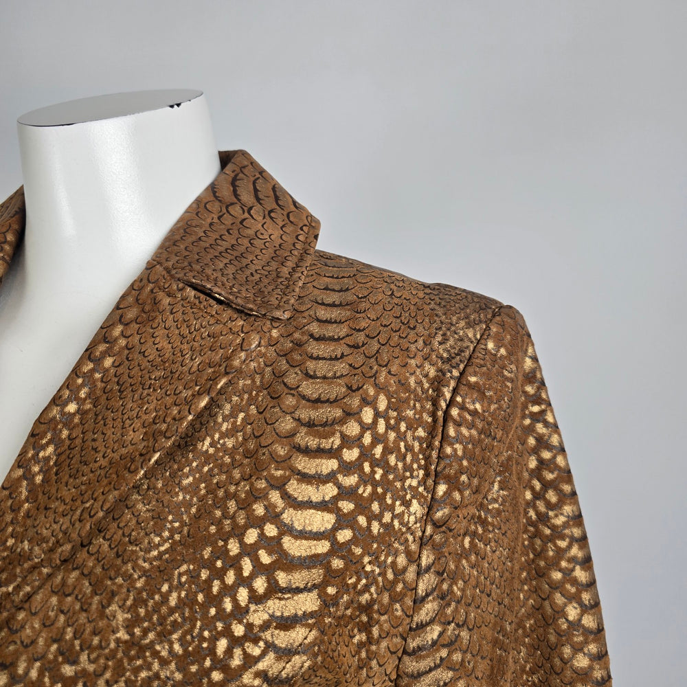 Guillaume Bronze Snakeskin Leather Jacket Size M Metallic Textured Zip Front
