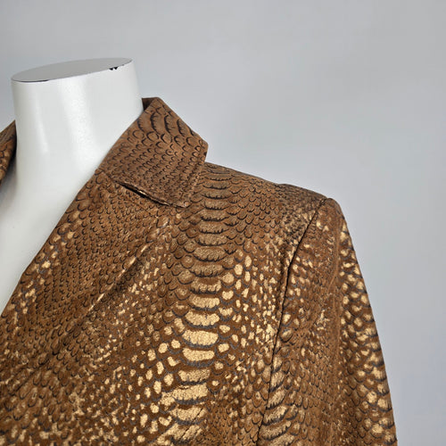 Guillaume Bronze Snakeskin Leather Jacket Size M Metallic Textured Zip Front