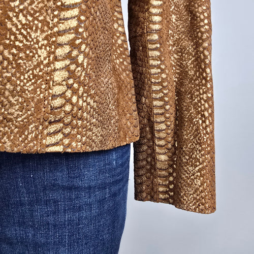 Guillaume Bronze Snakeskin Leather Jacket Size M Metallic Textured Zip Front
