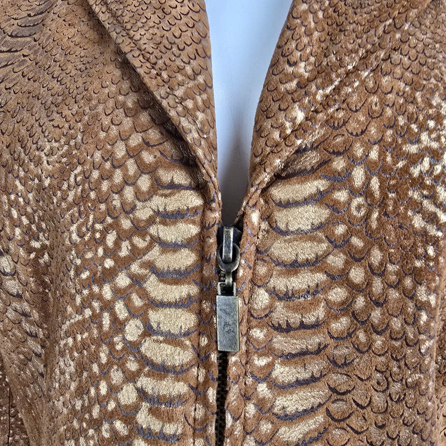 Guillaume Bronze Snakeskin Leather Jacket Size M Metallic Textured Zip Front