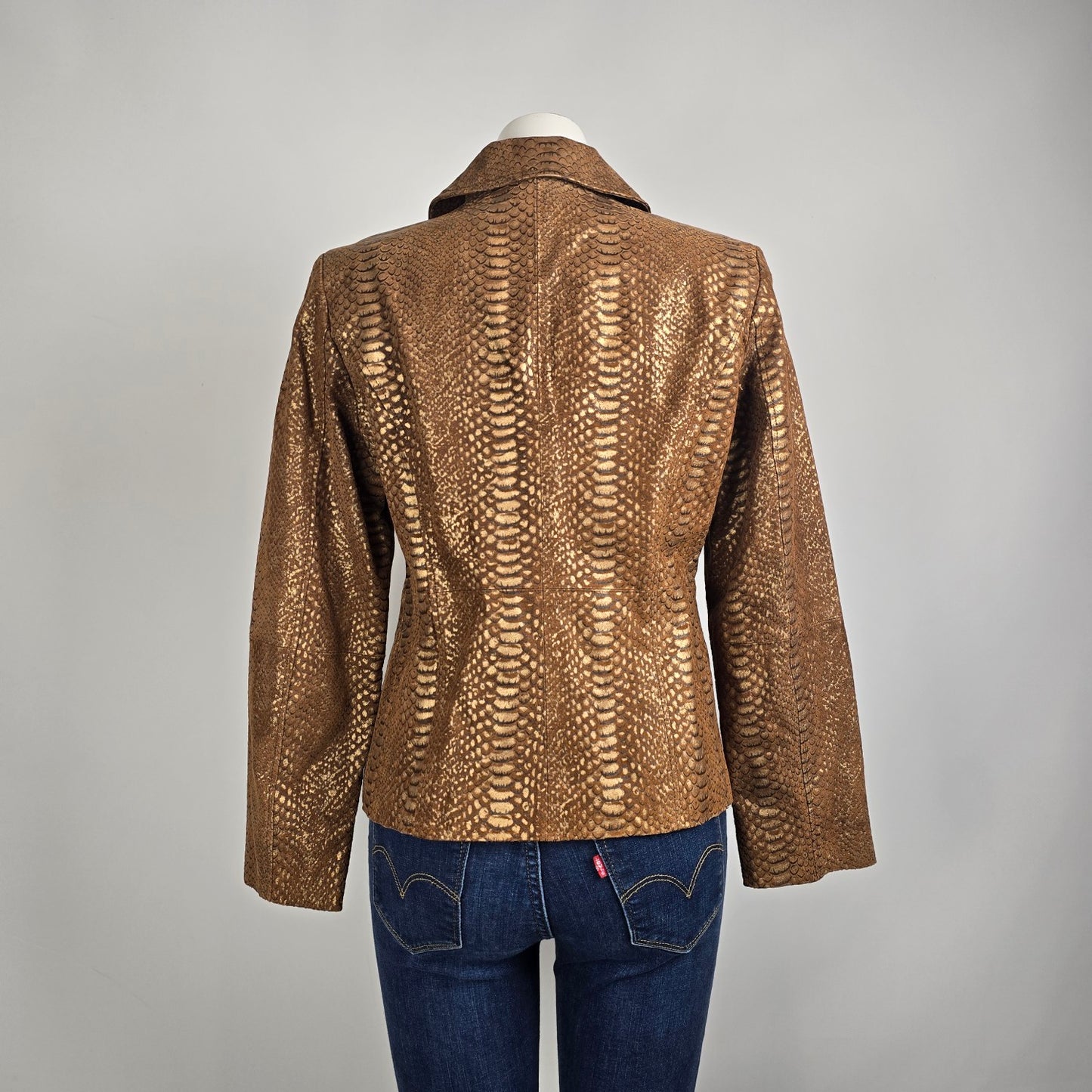 Guillaume Bronze Snakeskin Leather Jacket Size M Metallic Textured Zip Front