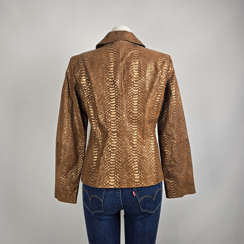 Guillaume Bronze Snakeskin Leather Jacket Size M Metallic Textured Zip Front