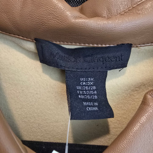Maison Cinqcent Faux Leather Shacket 3X Tan Oversized Button Front Jacket