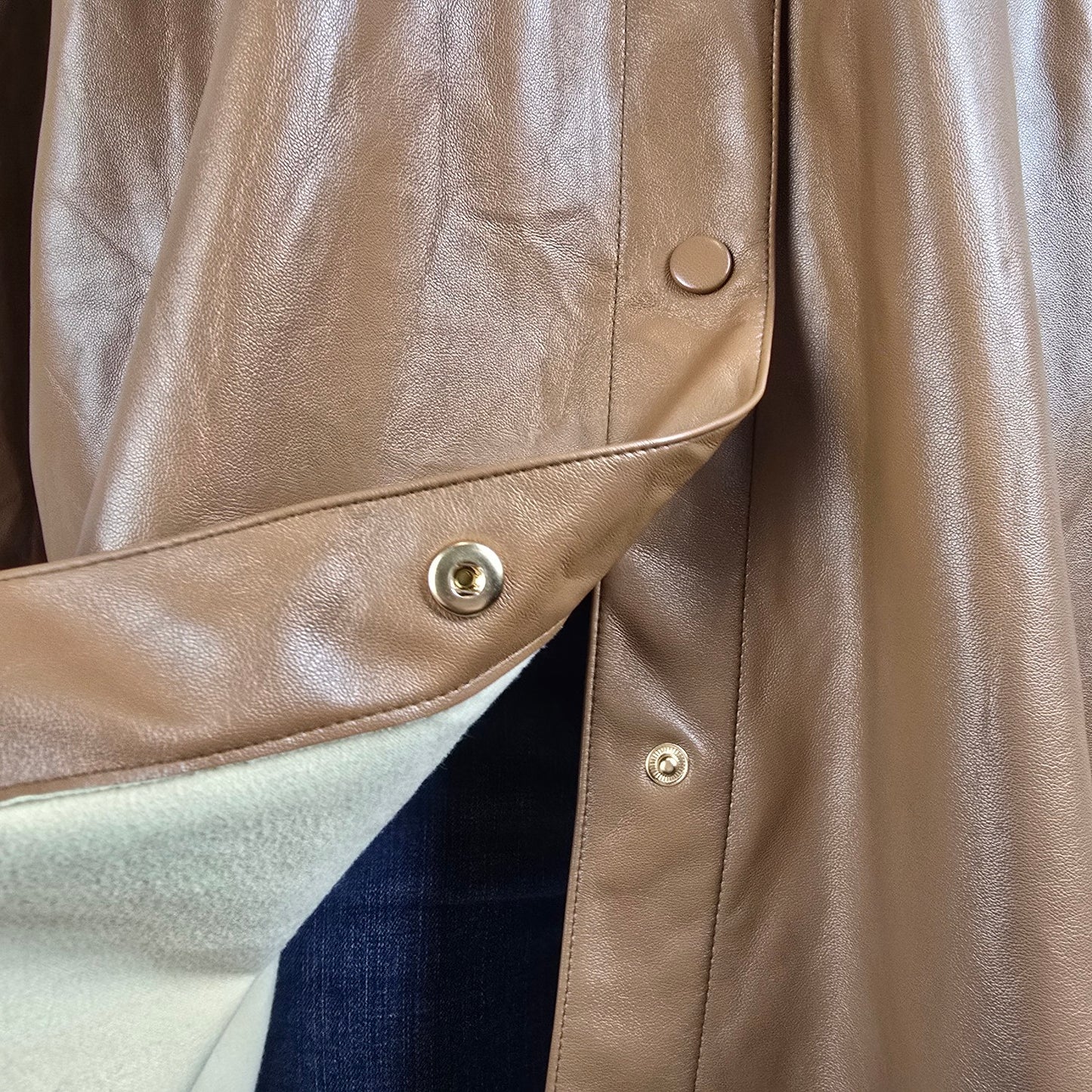 Maison Cinqcent Faux Leather Shacket 3X Tan Oversized Button Front Jacket
