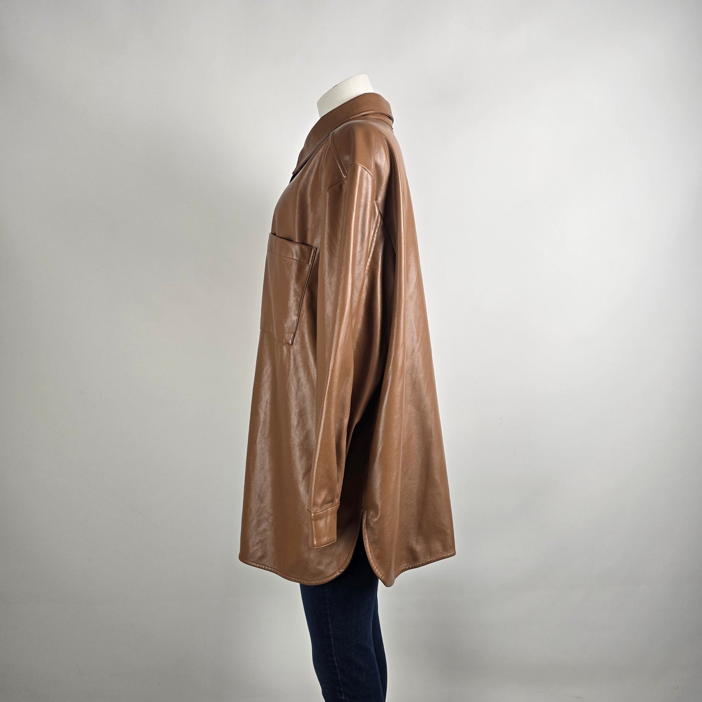 Maison Cinqcent Faux Leather Shacket 3X Tan Oversized Button Front Jacket