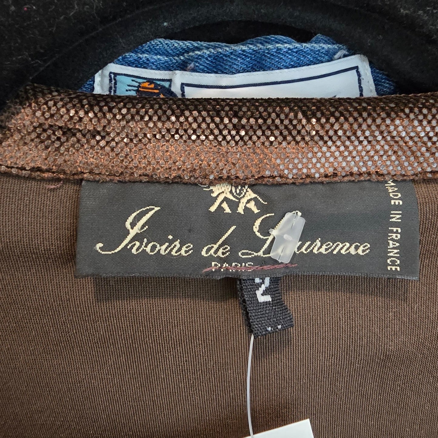 Ivoire de Laurence Paris Jacket Blazer Size S Brown Metallic Zip Front