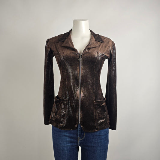 Ivoire de Laurence Paris Jacket Blazer Size S Brown Metallic Zip Front