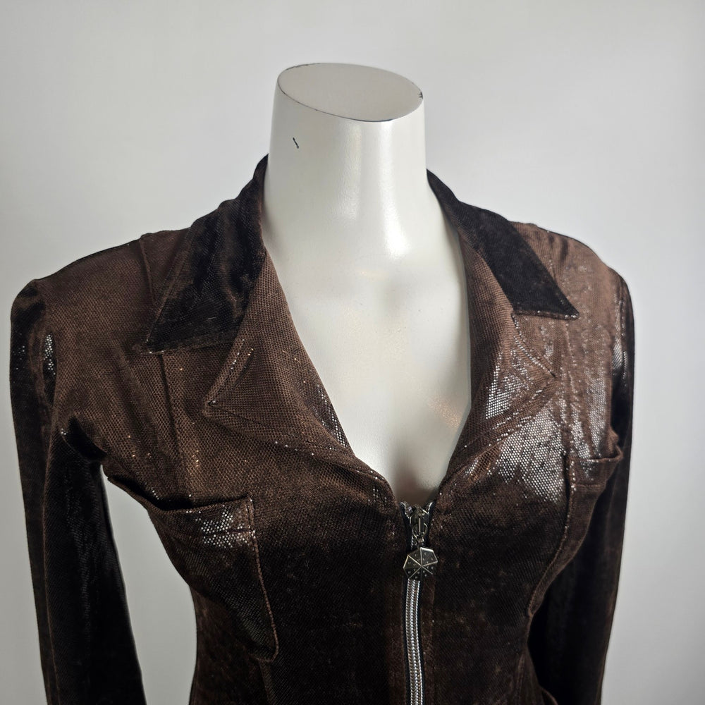 Ivoire de Laurence Paris Jacket Blazer Size S Brown Metallic Zip Front