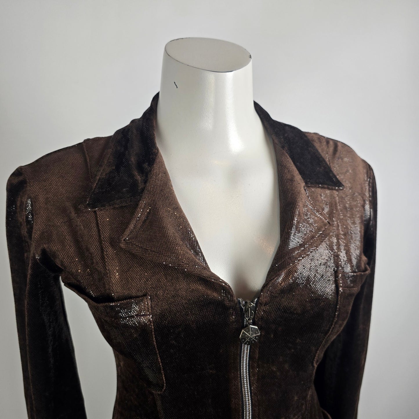 Ivoire de Laurence Paris Jacket Blazer Size S Brown Metallic Zip Front
