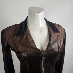 Ivoire de Laurence Paris Jacket Blazer Size S Brown Metallic Zip Front