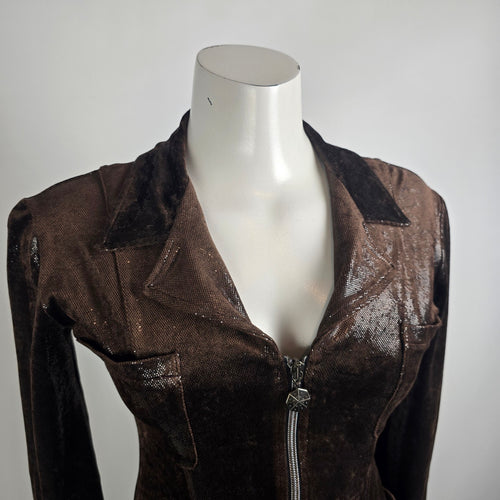 Ivoire de Laurence Paris Jacket Blazer Size S Brown Metallic Zip Front