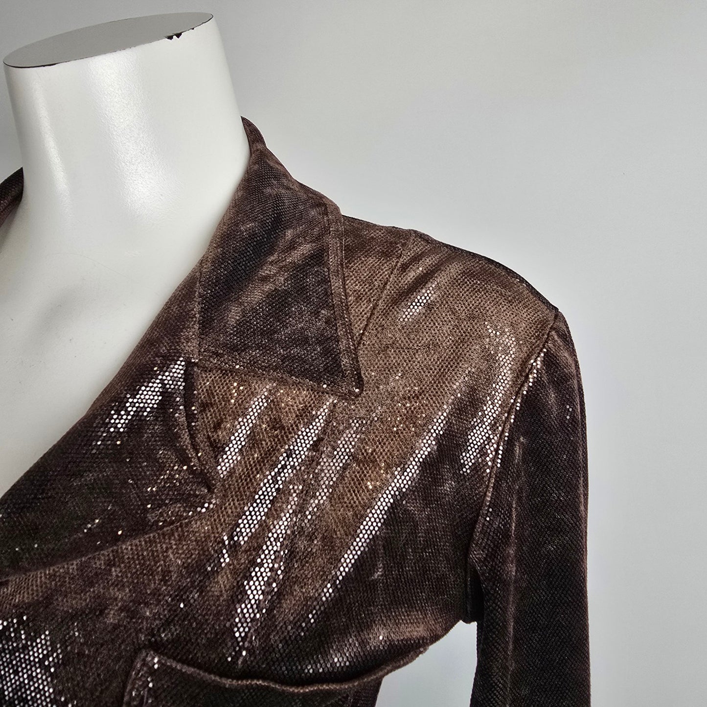 Ivoire de Laurence Paris Jacket Blazer Size S Brown Metallic Zip Front
