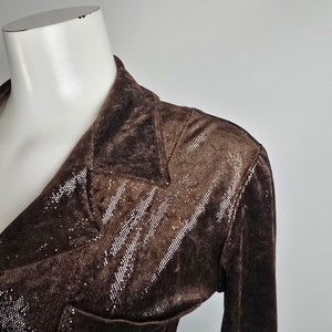 Ivoire de Laurence Paris Jacket Blazer Size S Brown Metallic Zip Front