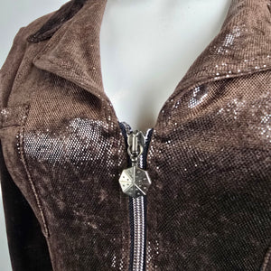 Ivoire de Laurence Paris Jacket Blazer Size S Brown Metallic Zip Front