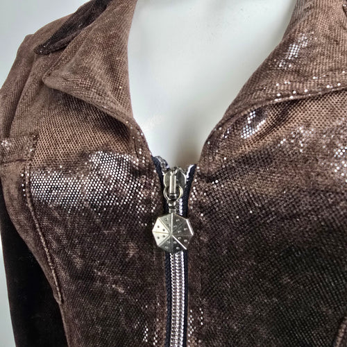 Ivoire de Laurence Paris Jacket Blazer Size S Brown Metallic Zip Front