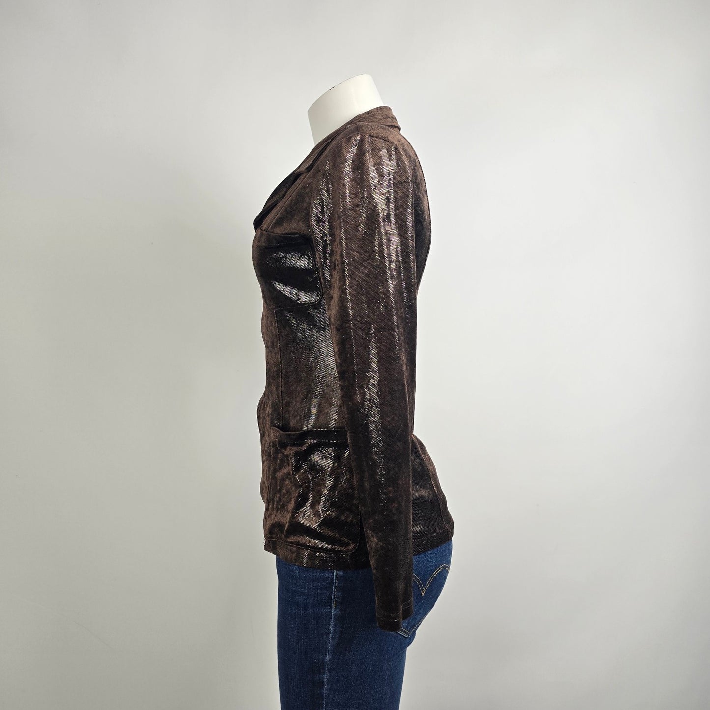Ivoire de Laurence Paris Jacket Blazer Size S Brown Metallic Zip Front