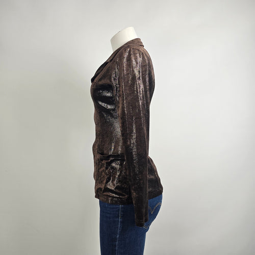 Ivoire de Laurence Paris Jacket Blazer Size S Brown Metallic Zip Front