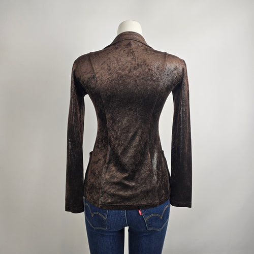 Ivoire de Laurence Paris Jacket Blazer Size S Brown Metallic Zip Front