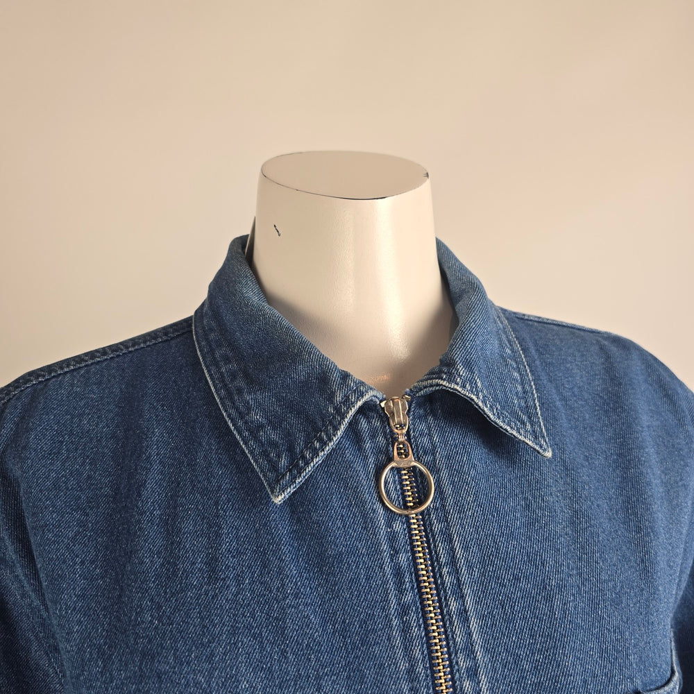 Vintage Passion-1 Denim Jacket Size L Tribal Embroidered Zip Front
