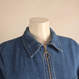 Vintage Passion-1 Denim Jacket Size L Tribal Embroidered Zip Front