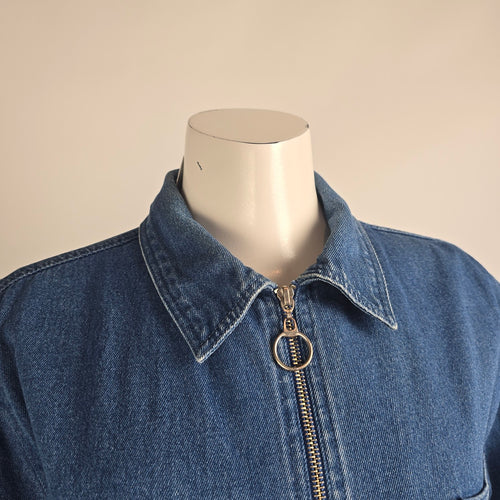 Vintage Passion-1 Denim Jacket Size L Tribal Embroidered Zip Front