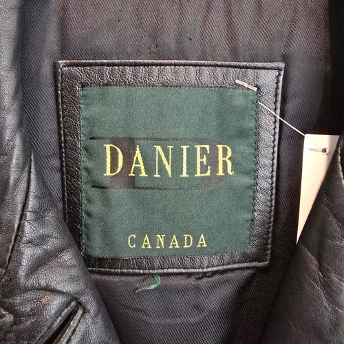 Vintage Danier Black Leather Coat Size XL Genuine Leather Mid Length Jacket