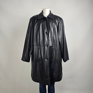 Vintage Danier Black Leather Coat Size XL Genuine Leather Mid Length Jacket