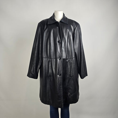 Vintage Danier Black Leather Coat Size XL Genuine Leather Mid Length Jacket