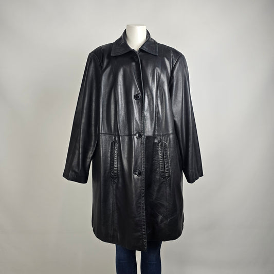 Vintage Danier Black Leather Coat Size XL Genuine Leather Mid Length Jacket