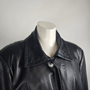 Vintage Danier Black Leather Coat Size XL Genuine Leather Mid Length Jacket