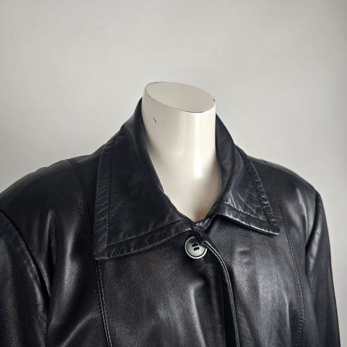 Vintage Danier Black Leather Coat Size XL Genuine Leather Mid Length Jacket