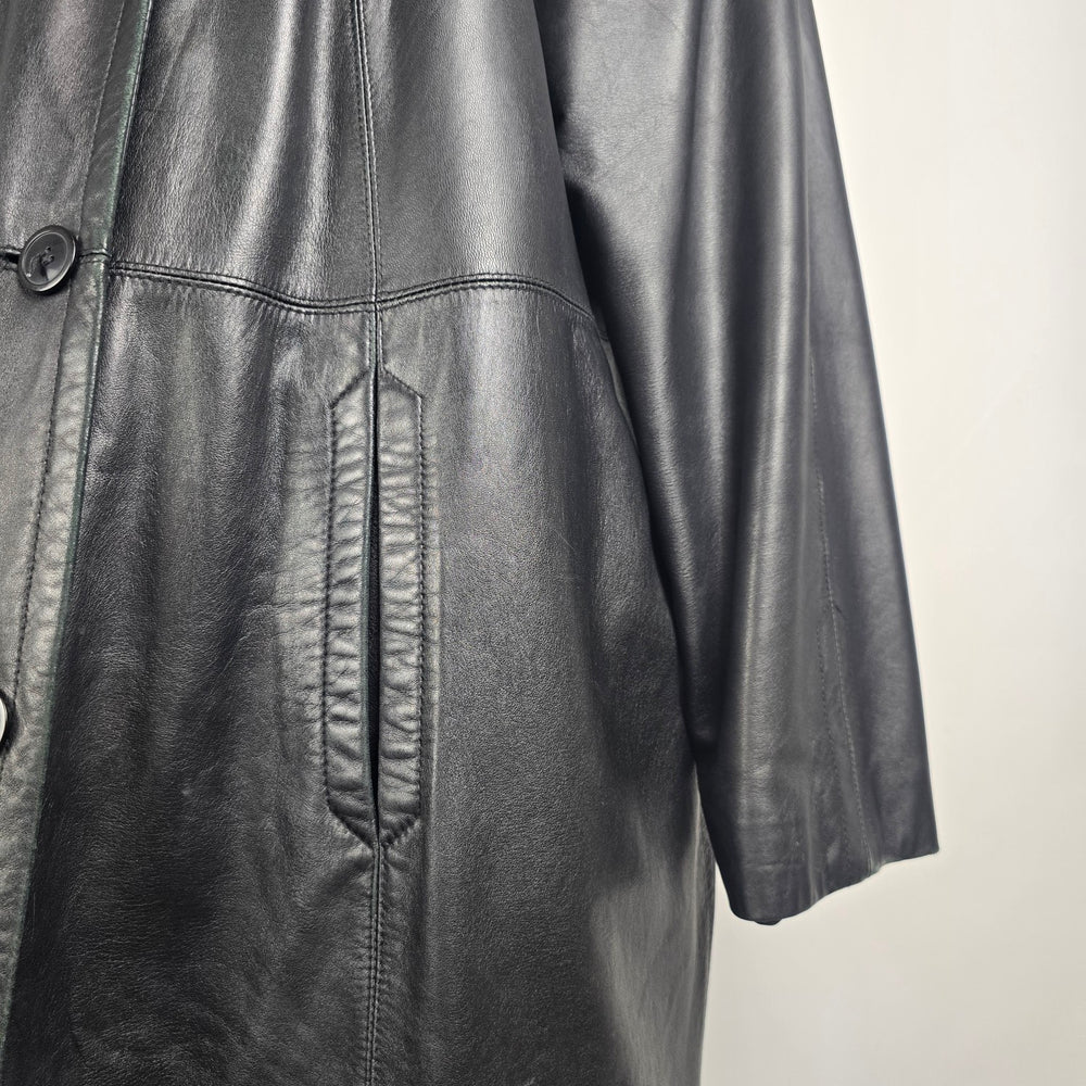 Vintage Danier Black Leather Coat Size XL Genuine Leather Mid Length Jacket
